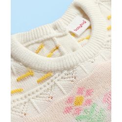 Babyhug Sweater Knit Full Sleeves Woolen Dress with Floral Design - White