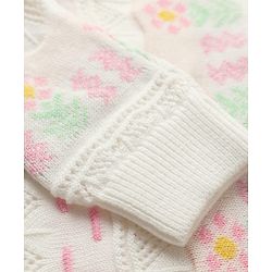 Babyhug Sweater Knit Full Sleeves Woolen Dress with Floral Design - White