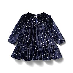 Babyhug Velour Woven Full Sleeves Party Dress With Foil Star Print - Navy Blue