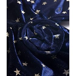 Babyhug Velour Woven Full Sleeves Party Dress With Foil Star Print - Navy Blue