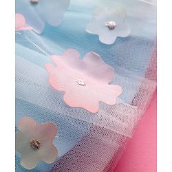 Babyhug Woven Half Puffed Sleeves Flared Partywear Dress With Floral & Bow 3D Applique - Light Blue