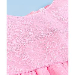 Babyhug Soft Mesh Half Sleeves Fit & Flare Party Dress With Digital Unicorn Print & Sequins Detailing on Yoke - Pink