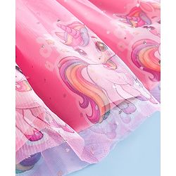 Babyhug Soft Mesh Half Sleeves Fit & Flare Party Dress With Digital Unicorn Print & Sequins Detailing on Yoke - Pink