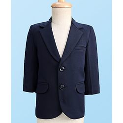 Babyhug Knit Full Sleeves Solid 4 Piece Party Suit With Bow - Navy Blue