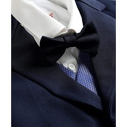 Babyhug Knit Full Sleeves Solid 4 Piece Party Suit With Bow - Navy Blue