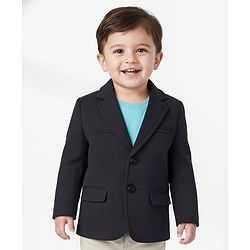 Babyhug Woven Full Sleeves Solid Overcoat Blazer - Navy Blue