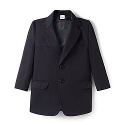 Babyhug Woven Full Sleeves Solid Overcoat Blazer - Navy Blue