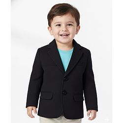 Babyhug Woven Full Sleeves Solid Overcoat Blazer - Navy Blue