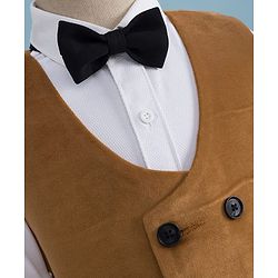 Babyhug Woven Full Sleeves Solid Color 3 Piece Party Suit with Bow - Tan