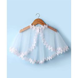 Babyhug Woven Sleeveless Mesh Party Dress with Shrug Floral Design & Pearl Detailing - White