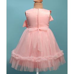 Babyhug Woven Sleeveless Fit & Flare Partywear Mesh Dress With Floral Corsage - Peach