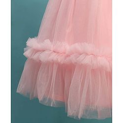 Babyhug Woven Sleeveless Fit & Flare Partywear Mesh Dress With Floral Corsage - Peach