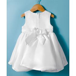 Babyhug Woven Sleeveless Solid Party Dress With Pearl Bow Appllique - White