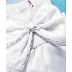 Babyhug Woven Sleeveless Solid Party Dress With Pearl Bow Appllique - White