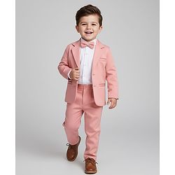Babyhug Knit Full Sleeves Solid Color 3 Piece Party Suit with Bow - Pink