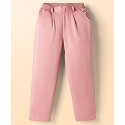 Babyhug Knit Full Sleeves Solid Color 3 Piece Party Suit with Bow - Pink