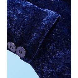 Babyhug Velour Knit Full Sleeves Solid Blazer With Strong Text Printed T-Shirt - Navy Blue & White