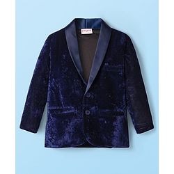 Babyhug Velour Knit Full Sleeves Solid Blazer With Strong Text Printed T-Shirt - Navy Blue & White