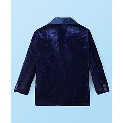 Babyhug Velour Knit Full Sleeves Solid Blazer With Strong Text Printed T-Shirt - Navy Blue & White