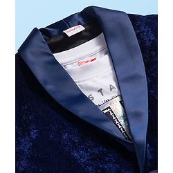 Babyhug Velour Knit Full Sleeves Solid Blazer With Strong Text Printed T-Shirt - Navy Blue & White