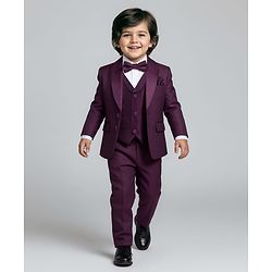 Babyhug Woven Full Sleeves Solid Color 4 Piece Party Suit with Bow Applique - Maroon