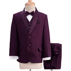 Babyhug Woven Full Sleeves Solid Color 4 Piece Party Suit with Bow Applique - Maroon