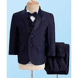 Babyhug Woven Four Piece Party Suit Set with Bow - Navy Blue