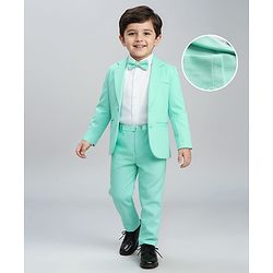 Babyhug Woven Full Sleeves Solid 3 Piece Party Suit With Bow - Sea Green