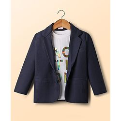 Babyhug Knit Full Sleeves Solid Blazer With Printed T-Shirt - Navy Blue
