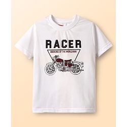 Babyhug Knit Full Sleeves Party Wear Solid Blazer & T-Shirt with Racer Text Print - Black & White