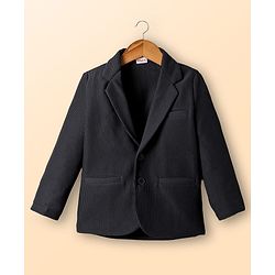 Babyhug Knit Full Sleeves Party Wear Solid Blazer & T-Shirt with Racer Text Print - Black & White