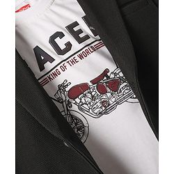Babyhug Knit Full Sleeves Party Wear Solid Blazer & T-Shirt with Racer Text Print - Black & White