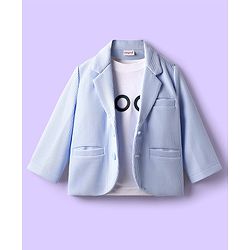 Babyhug Knit Full Sleeves Solid Coloured Partywear Blazer With Printed Tee - Light Blue