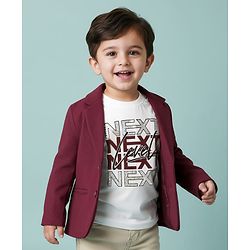 Babyhug Knit Full Sleeves Solid Blazer With Printed T-Shirt - Maroon