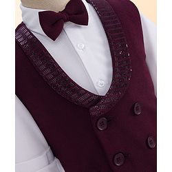 Babyhug Knit Full Sleeves Solid Color 3 Piece Party Suit with Bow - White & Wine
