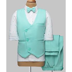 Babyhug Knit Full Sleeves Solid Color 3 Piece Party Suit with Bow Applique - Mint