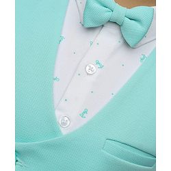 Babyhug Knit Full Sleeves Solid Color 3 Piece Party Suit with Bow Applique - Mint