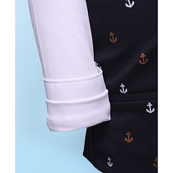 Babyhug Knit Full Sleeves 3 Piece Party Suit with Bow & Anchor Glitter Print - Navy Blue
