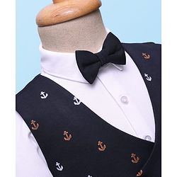 Babyhug Knit Full Sleeves 3 Piece Party Suit with Bow & Anchor Glitter Print - Navy Blue