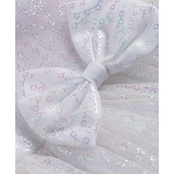 Babyhug Woven Sleeveless Mesh Party Dress with Sequin Detailing & Bow Applique - White