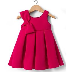 Babyhug Scuba Woven Sleeveless Partywear Fit and Flare Dress with Bow Applique - Dark Pink