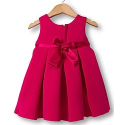 Babyhug Scuba Woven Sleeveless Partywear Fit and Flare Dress with Bow Applique - Dark Pink