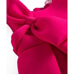 Babyhug Scuba Woven Sleeveless Partywear Fit and Flare Dress with Bow Applique - Dark Pink