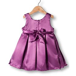 Babyhug Woven Sleeveless Pleated Party Dress With Floral Corsage - Purple