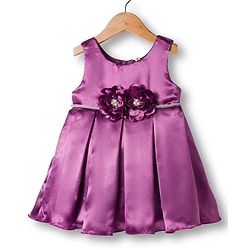 Babyhug Woven Sleeveless Pleated Party Dress With Floral Corsage - Purple
