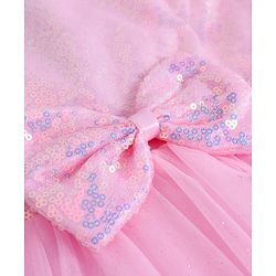 Babyhug Woven Half Sleeves Party Gown With Bow Applique & Sequin Detailing - Pink