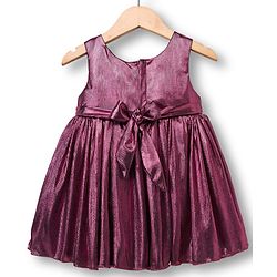 Babyhug Woven Partywear Sleeveless Fit and Flare Metallic Dress with Floral Applique - Maroon