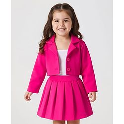 Babyhug Scuba Woven Full Sleeves Solid Jacket & Skirt With Inner Top - Dark Pink