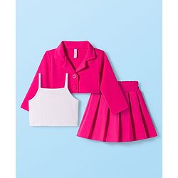 Babyhug Scuba Woven Full Sleeves Solid Jacket & Skirt With Inner Top - Dark Pink
