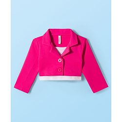 Babyhug Scuba Woven Full Sleeves Solid Jacket & Skirt With Inner Top - Dark Pink